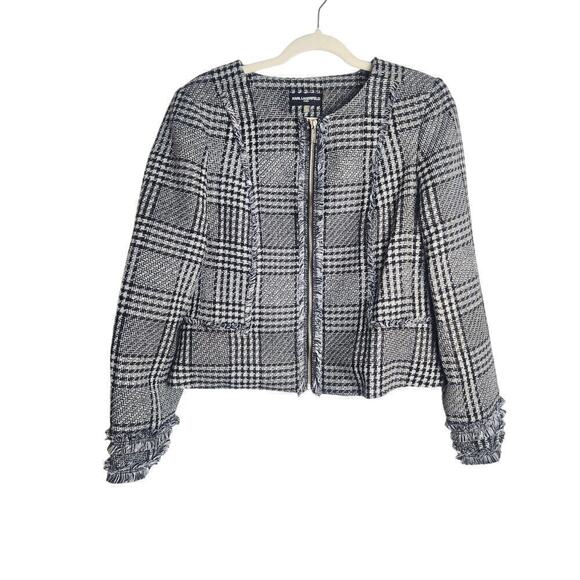 Karl Lagerfeld Jackets & Blazers - Karl Lagerfeld womens Boxy tweed blazer sz 12 structures shoulder zip career
